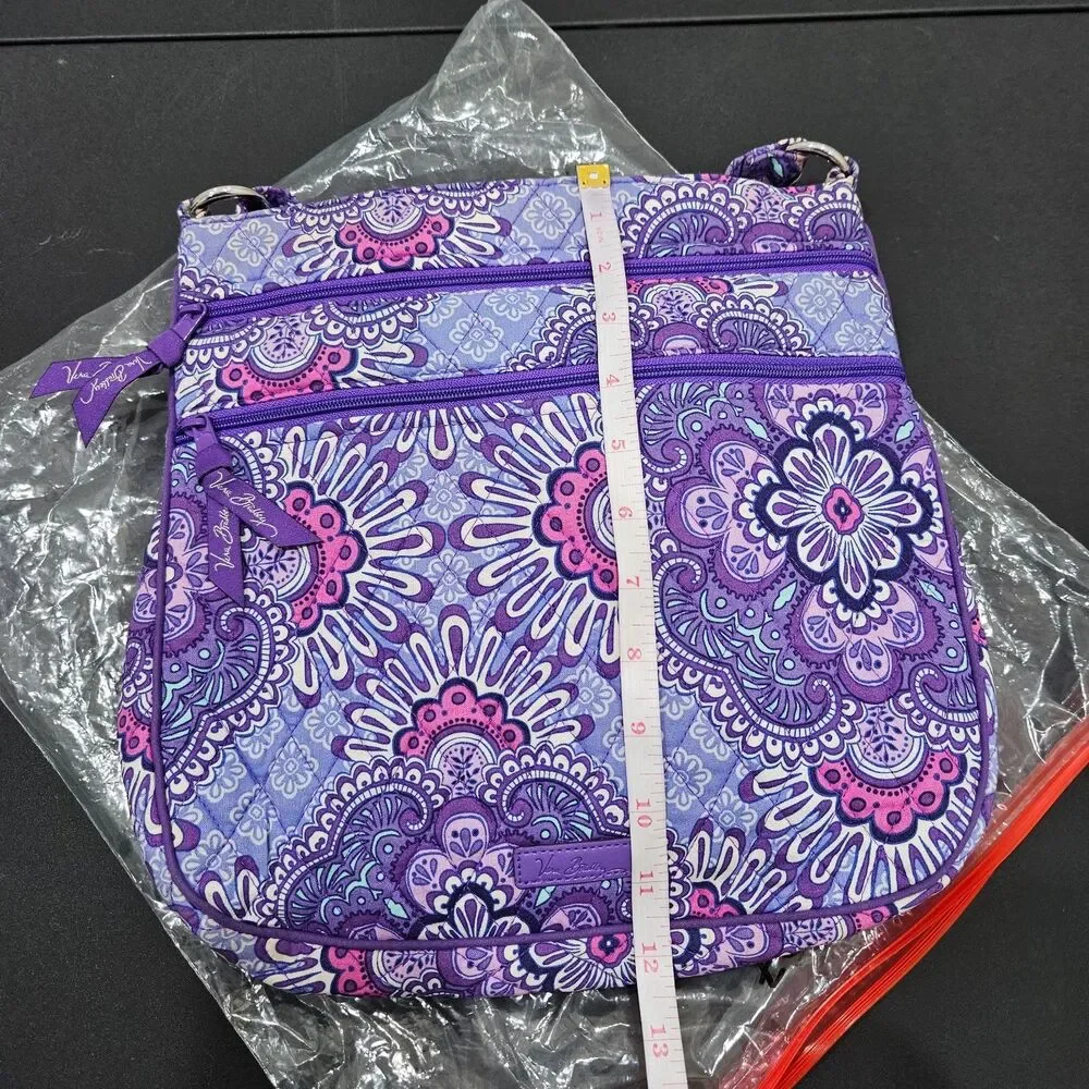 Vera Bradley Iconic Triple Zip Hipster Crossbody Bag Regal Rosette Purple Boho